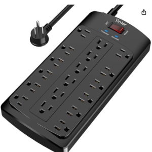 6FT Yintar Surge Protector Power Strip - Flat Plug Extension Cord with 18 AC Outlets for Home, Office, Dorm Essentials, 2100 Joules, ETL, Black