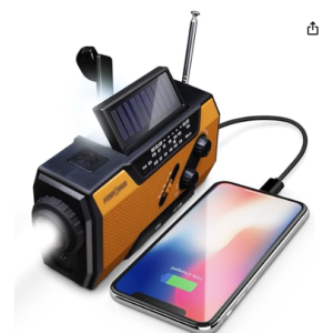 FosPower Emergency Weather Radio (Model A1) NOAA/AM/FM with 7400mWh Portable Power Bank, USB/Solar/Hand Crank Charging, Battery Operated, SOS Alarm & Flashlight for Indoor/Outdoor Emergencies