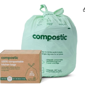 Home Compostable Trash Bags, 13 Gallon Tall Kitchen Rubbish Bags (23” x 29”), Extra Strong & Quickly Breaks Down, 50 Count
