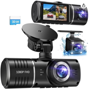 Dash Cam Front and Rear Inside, 3 Channel Dash Camera for Cars, 1080P Car Dash Cam, Triple Dash Cam, Dash Camera with 32GB Card, Loop Recording, HDR, G-Sensor, 24Hr Parking